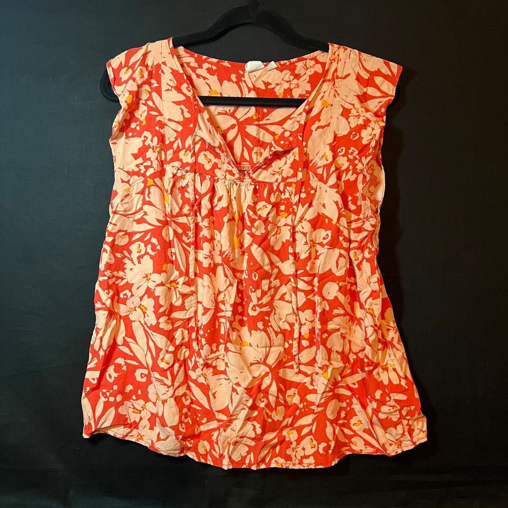 GAP Coral Floral Print Flutter Sleeve Pleated Pintuck Tank Top Blouse Size M